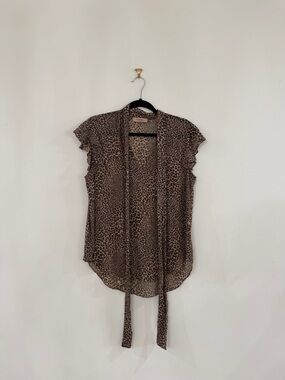 Twin-Set Leopard Tie-Neck Blouse - Brown/Black